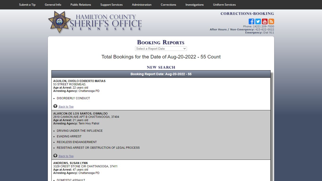 HCSO-Corrections-Booking Reports